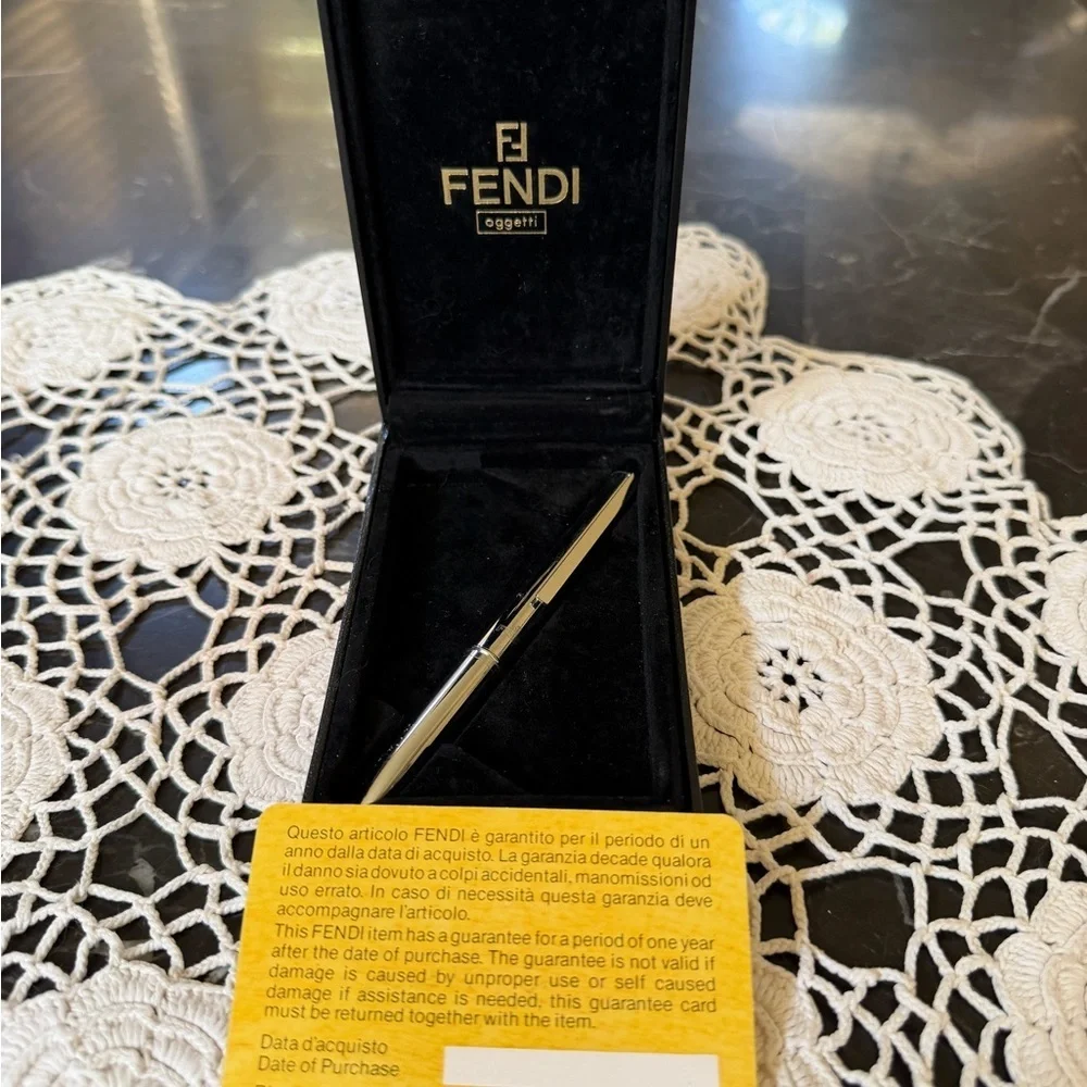 Fendi Stilista Silver Metal Logo Engraved Mini Pen Dual Ink 2-Color Cartridge